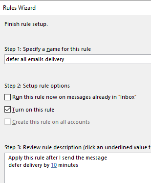 How to delay all outgoing emails in Outlook