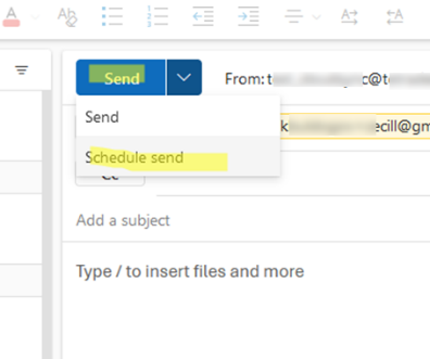 Schedule send in Outlook on the Web